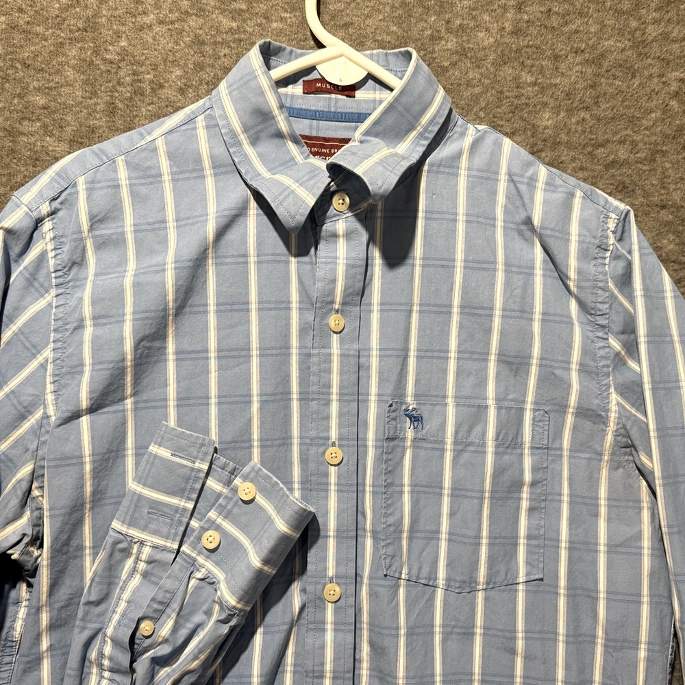 Abercrombie & Fitch Muscle Shirt mens Large blue striped button up cotton preppy